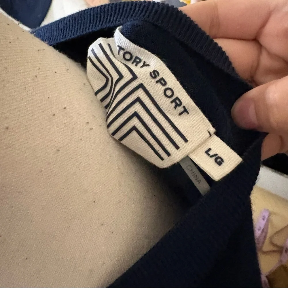 TORY BURCH‎ Merino Wool Chevron Sweater Navy White Chevron Size Large